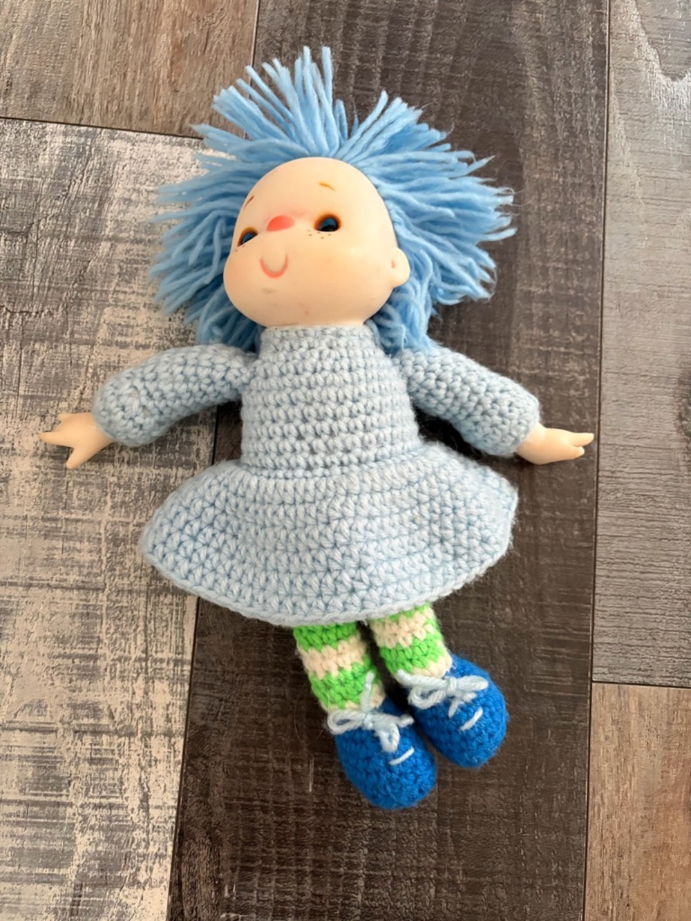 Ice Cream Doll Crochet Rag Doll Blue Hair Handmade Pastel Toy